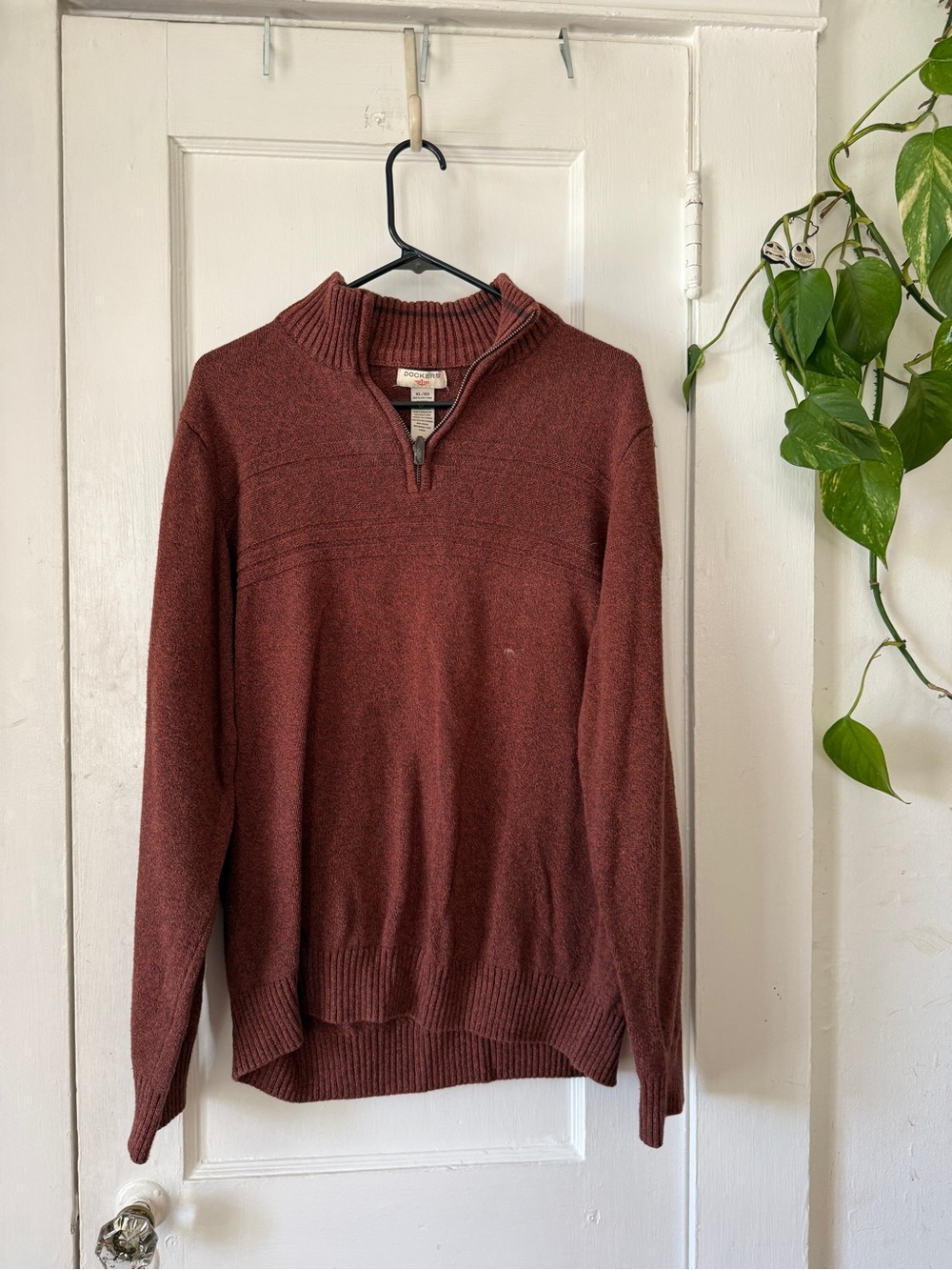 Dockers Men's Zip-Neck Sweater in Brick Red
